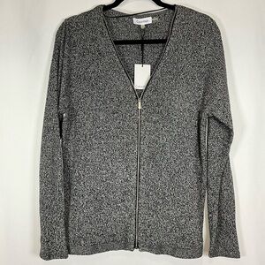 Calvin Klein Sweater Size XL Black and White Knit Zip-Up Front